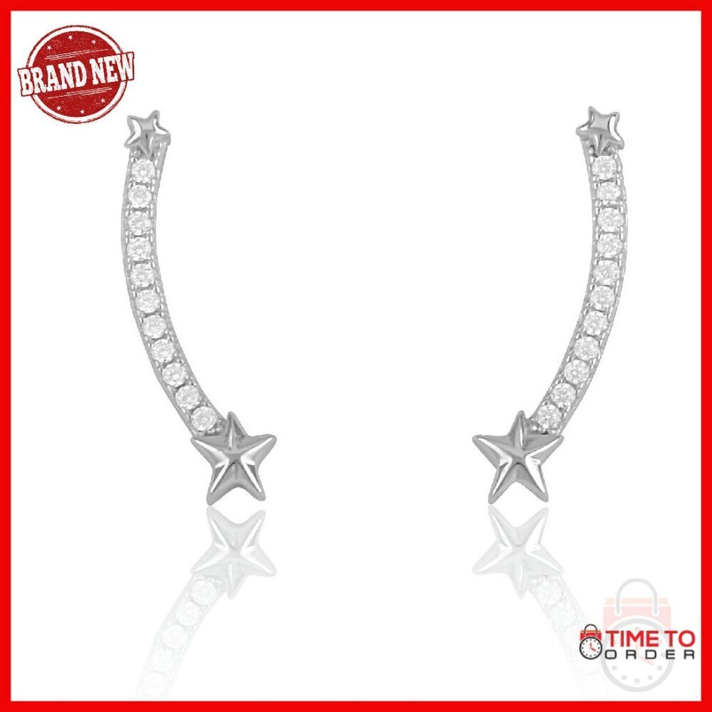 Sterling Silver Cubic Zirconia Shooting Star Ear Crawler Earrings